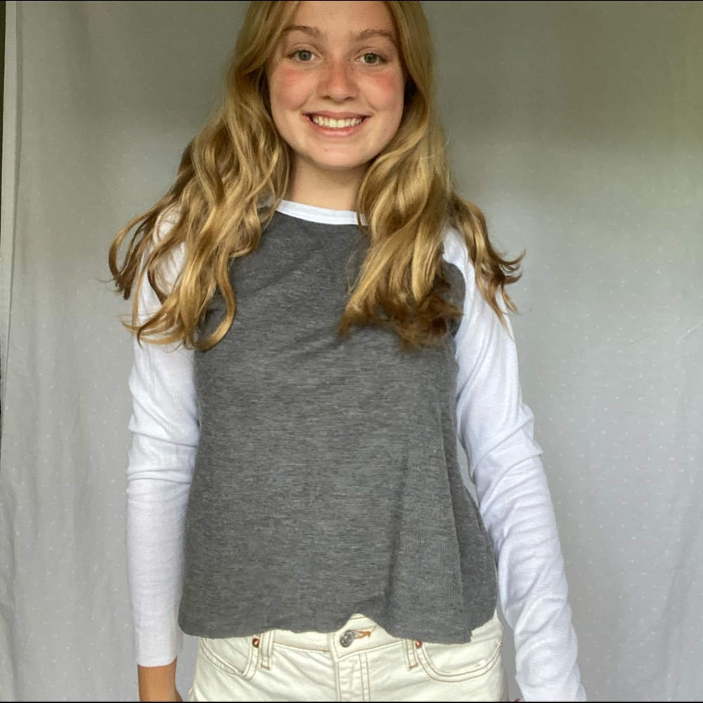 Grey and white long sleeve shirt